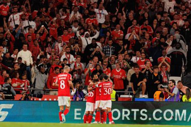Players of Benfica seen celebrating after goal during Liga Portugal game between SL Benfica and Rio Ave FC (Ball Raw Images/ Maciej Rogowski)