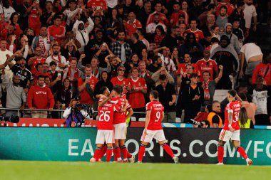Players of Benfica seen celebrating after goal during Liga Portugal game between SL Benfica and Rio Ave FC (Ball Raw Images/ Maciej Rogowski)