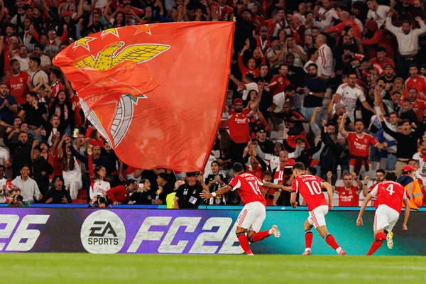 Vangelis Pavlidis seen celebrating after scoring goal during Liga Portugal game between SL Benfica and Rio Ave FC (Ball Raw Images/ Maciej Rogowski)