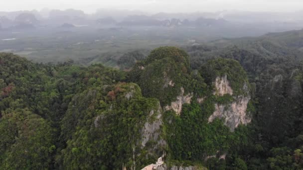 Aerial view of hight green mountains in thailand at sunrise — Stock Video