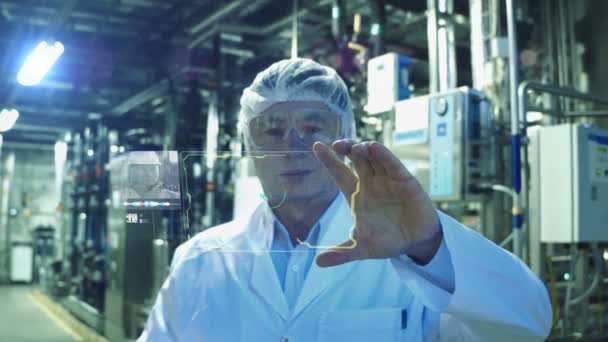 Hud Display Business Teknik Scientistman Arbetar Tabletten Framtiden Väljer Virtuella — Stockvideo