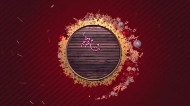 Tatil yaratıcı tünel animasyonu. Kırmızı çizgilerdeki kar taneleri ve xmas topları. Karanlık stil arka plan. Animasyon merkezinde Mutlu Noel yazıtları.