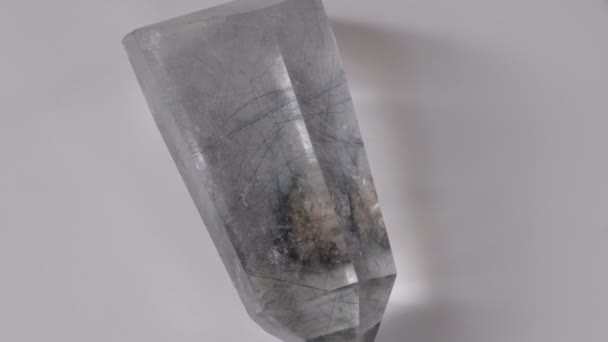 Clear quartz with Tourmaline inclusions — Stock Video