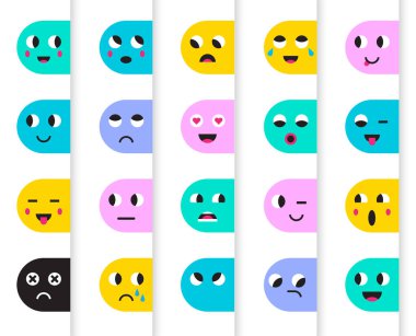 Emoji Emoticons Etiketler kümesi. Vektör çizim.