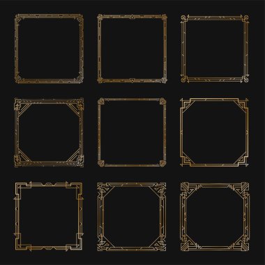 Art Deco kare altın çerçeveler ve sınırlar seti. Görkem desig