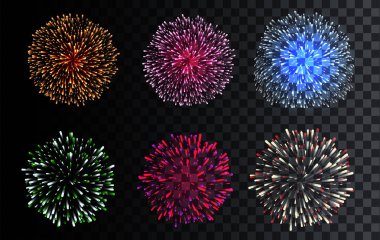 İzole vektör Fireworks kümesi. Kutlama, yılbaşı, Doğum günü, parti. 