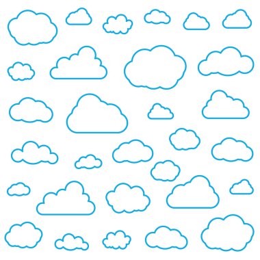 Gökyüzü Arkaplanı 'nda bir bulut kümesi izole edildi. Kusursuz desen. Web, Poster, Pankart, Duvar Kağıdı için bulut koleksiyonu. Yaratıcı Modern Kavram. Vektör illüstrasyonu.
