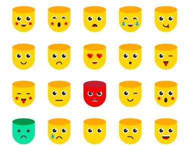 Emoji Emoticons Etiketler kümesi. Vektör çizim.