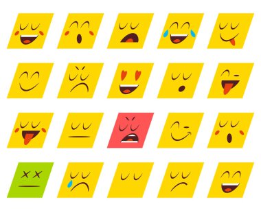 Emoji Emoticons Etiketler kümesi. Vektör çizim.