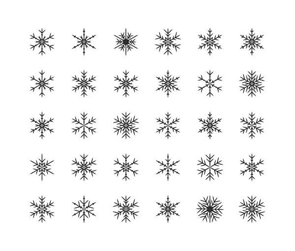 Grande Conjunto Flocos Neve Inverno Natal Natal Natal Design Vector — Vetor de Stock
