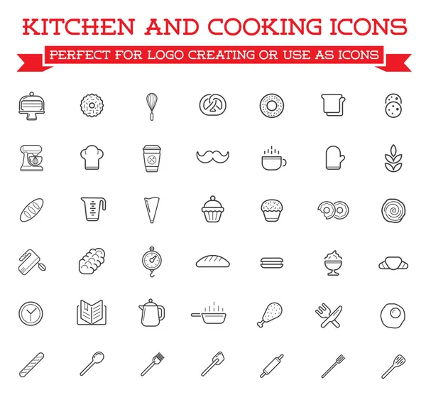 Conjunto Iconos Cocina Incluye Iconos Cookbook Mezclador Batidor Huevo Sartén — Vector de stock