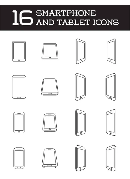 Vector illustration of 16 smartphone icons line style. — Stock Vector