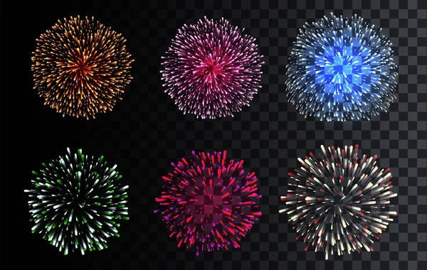 Conjunto Fuegos Artificiales Vectoriales Aislados Fiestas Navidad Cumpleaños Fiesta — Vector de stock