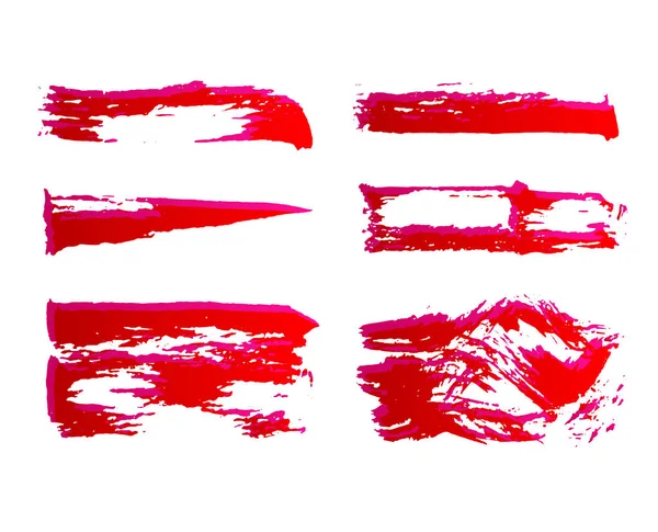 Conjunto Pinceladas Tinta Vermelha Pintadas Mão Pincéis Vetor Grunge —  Vetores de Stock