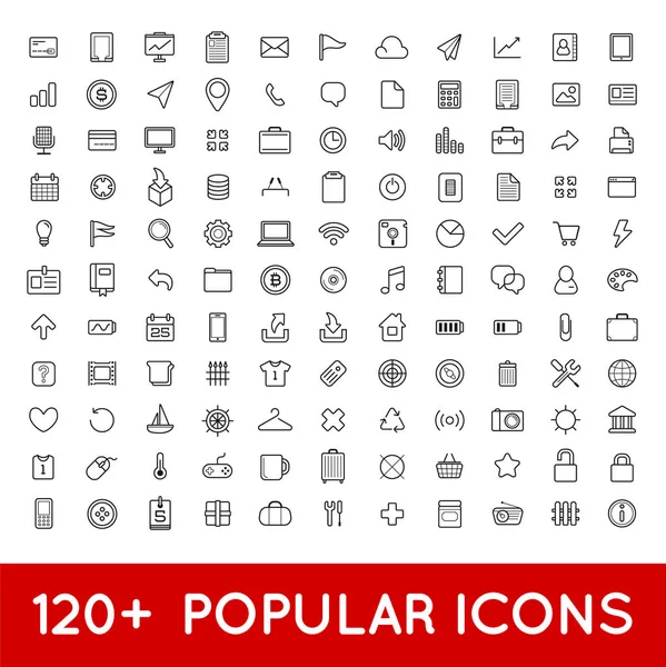 120 Populaire Icons Set Voor Alle Doeleinden Web Mobiel App — Stockvector