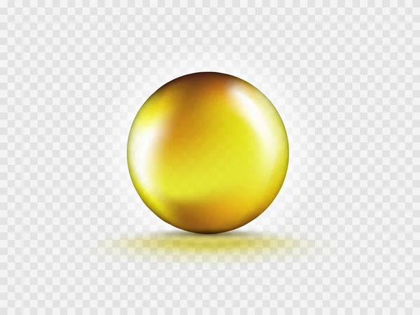 Vloeibare Olie Goud Gel Bubble Geïsoleerd Transparante Achtergrond Cosmetische Pil — Stockvector