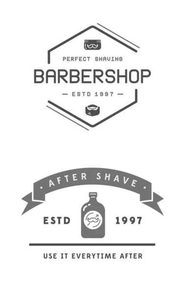 Barbeiro Loja conjunto de dois emblemas em estilo monocromático vetor illust —  Vetores de Stock
