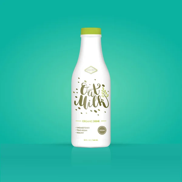 カラフルな背景を持つミルクオートミールボトルで 健康的な有機製品 ベクトルイラスト 広告テンプレート プリント — ストックベクタ