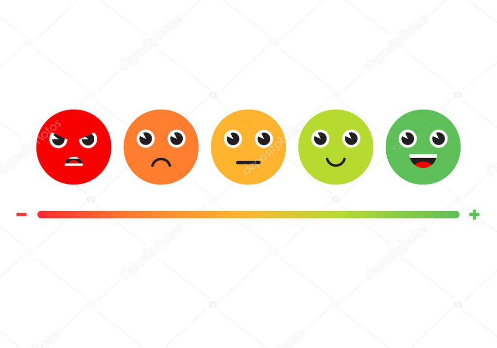 Satisfaction Rating. Set of Feedback Icons in form of emotions. Excellent, good, normal, bad, awful. Vector illustration.