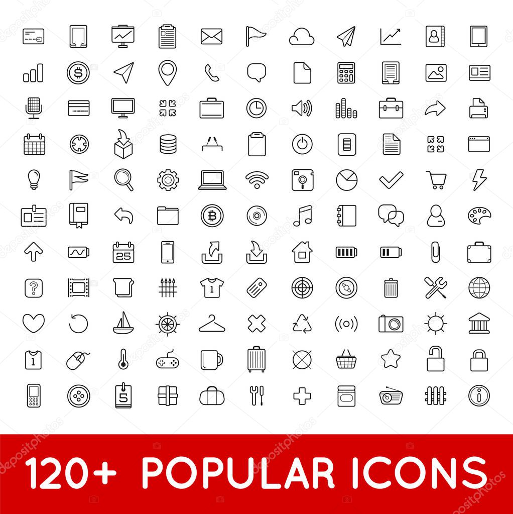 120 Popular Icons Set For All Purposes Web, Mobile, App Making, Navigation, Print