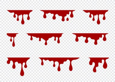 Damlama boya seti. Sıvı Drips. Boya akışları. Leke. Geçerli Drops. Mürekkep. Vektör Illustration. Kolay düzenleme. Şeffaf arka plan.