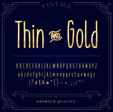 Altın Metalik Yazı Tipi Seti. Vektördeki Harfler, Sayılar ve Özel Karakterler