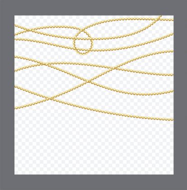 Golden or Bronze Color Round Chain. Realistic String Beads insulated. Decorative element. Gold Bead Design.Vector illustration. clipart