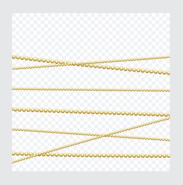 Golden or Bronze Color Round Chain. Realistic String Beads insulated. Decorative element. Gold Bead Design. Vector illustration. clipart