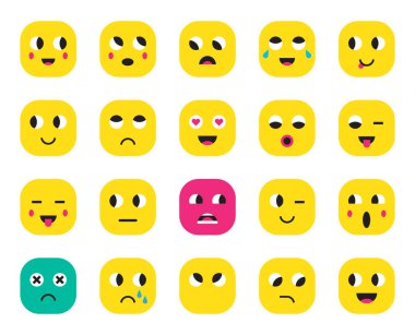 Emoji Emoticons Etiketler kümesi. Vektör çizim.