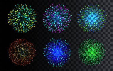 İzole vektör Fireworks kümesi. Kutlama, yılbaşı, Doğum günü, parti. 