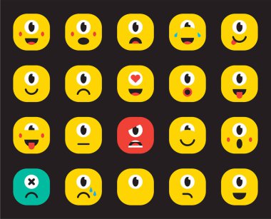 Emoji Emoticons Etiketler kümesi. Vektör çizim.