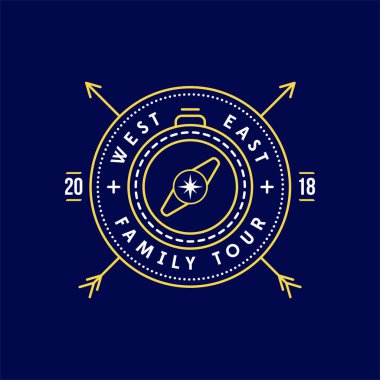 Kamp, macera, Expedition logosu vektör Illustration. Rozet. Açık eğlence, pusula, damga. Vintage tipografi tasarımı