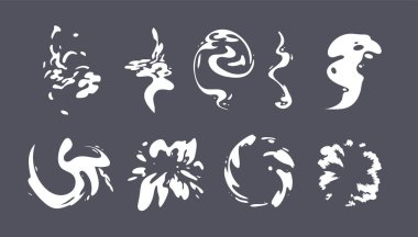 Karikatür duman Sprite set. Vektör Illustration.