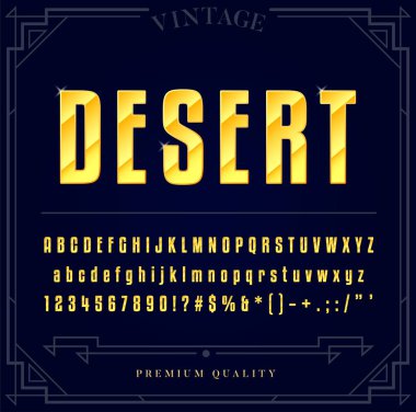 Altın Metalik Yazı Tipi Seti. Vektördeki Harfler, Sayılar ve Özel Karakterler