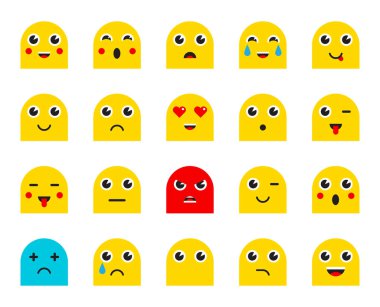 Emoji Emoticons Etiketler kümesi. Vektör çizim.