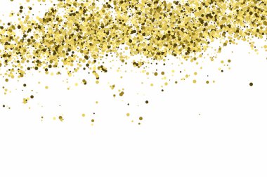Beyaz üzerinde Izole altın Glitter doku. Amber parçacıklar renk. Kutlama arka plan. Konfeti 'Nin altın patlaması. Vektör Illustration.