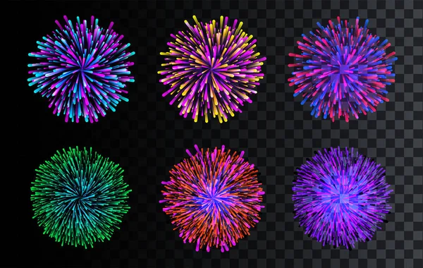 Halmaza Elszigetelt Vector Tűzijáték Ünneplés Karácsony Születésnap Party — Stock Vector