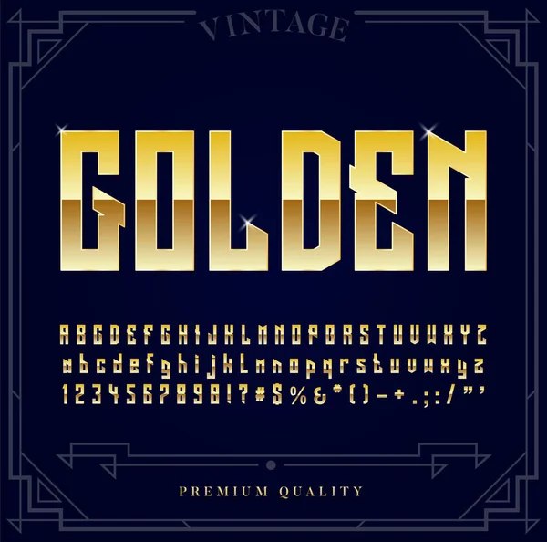 Altın Metalik Yazı Tipi Seti Vektördeki Harfler Sayılar Özel Karakterler — Stok Vektör
