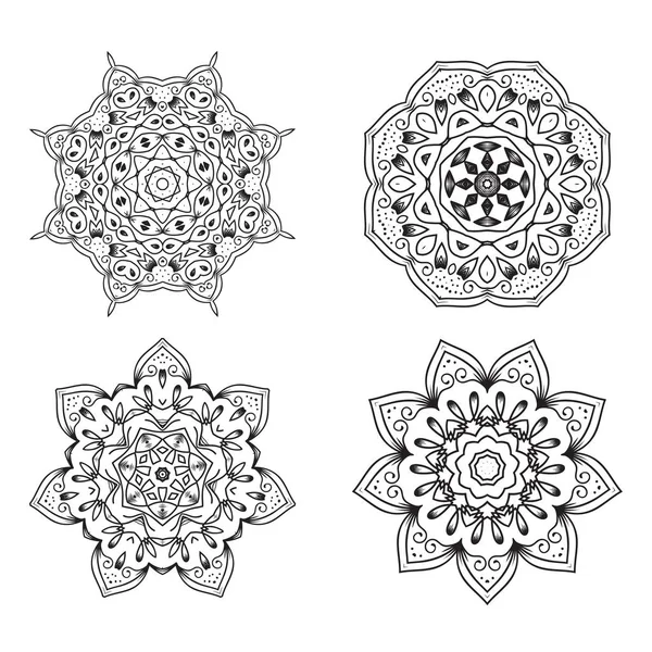 Σύνολο Ethnic Fractal Mandala Vector Tattoo Design Μοιάζει Νιφάδα Χιονιού — Διανυσματικό Αρχείο