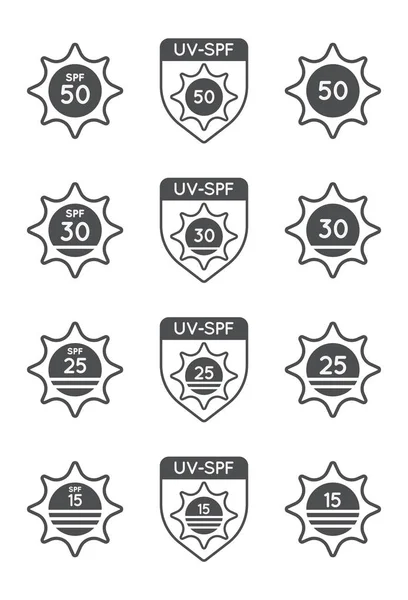 Set Sun Protection Index Spf Spf Vector Icons Collection — Stock Vector