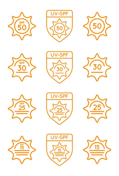 Set Van Zon Bescherming Index Spf Spf Vector Icons Collectie — Stockvector