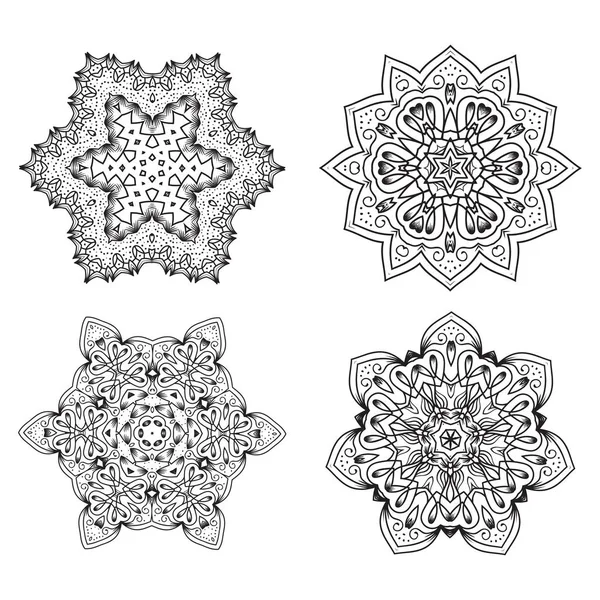 Σύνολο Ethnic Fractal Mandala Vector Tattoo Design Μοιάζει Νιφάδα Χιονιού — Διανυσματικό Αρχείο