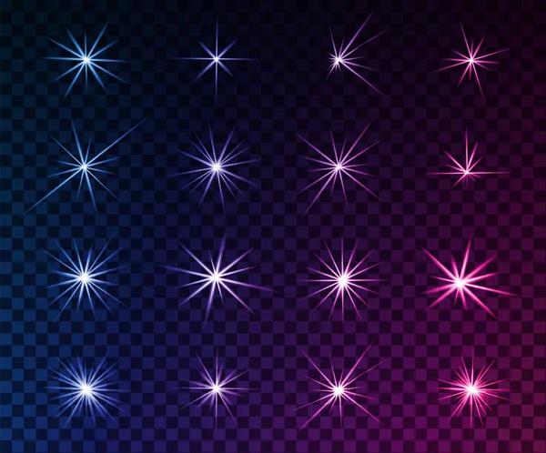 Набор Световых Эффектов Спарклс Сияющие Звезды Яркие Вспышки Света Излучающим — стоковый вектор