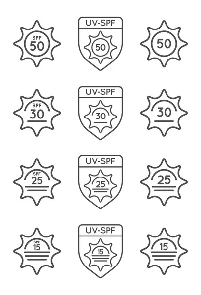 Set Van Zon Bescherming Index Spf Spf Vector Icons Collectie — Stockvector