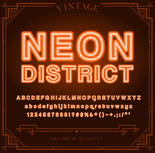 Zářivě Neonová Abeceda Písmena Číslice Symboly Přihlásit Vektoru Noční Show — Stockový vektor