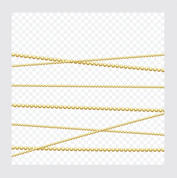 Золотая Цветная Круглая Цепочка Реалистичные Струнные Бусины Изолированы Декоративный Элемент — стоковый вектор