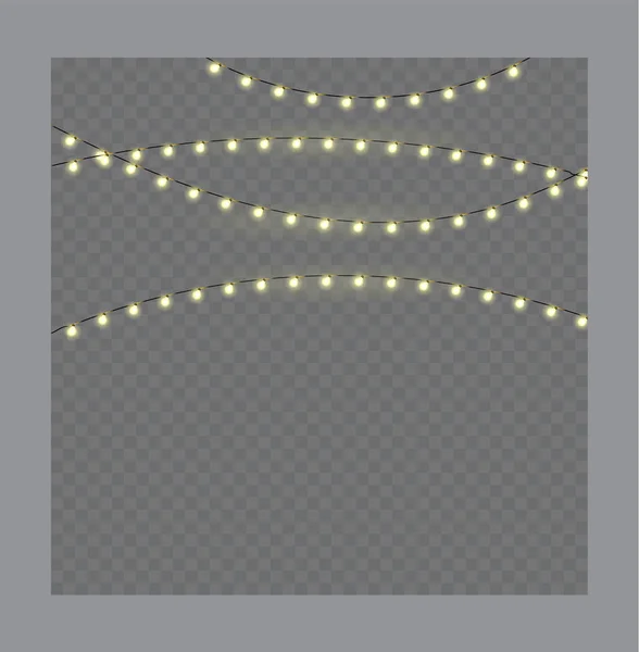 Lumières de Noël sur corde isolées sur un fond transparent. C — Image vectorielle