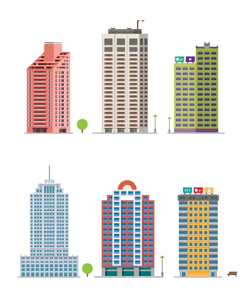 Modern City Building. Retro Constructions. Gaming Design. — Stock Vector