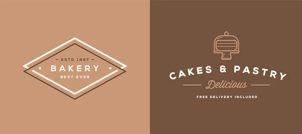 Double Set Vector Bakery Pastry Elements Shop Sign — Stock Vector