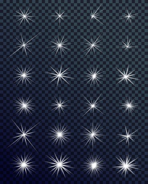 Conjunto Efeitos Luz Brilhante Faíscas Estrelas Brilhantes Clarões Brilhantes Luzes — Vetor de Stock